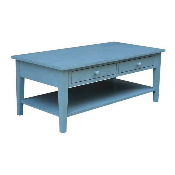 International Concepts Rectangle Spencer Coffee Table, 48 in W X 24 in L X 19 in H, Wood, Antique Rubbed Ocean Blue OT32-8C - main